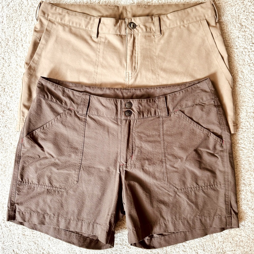 2 Pair Patagonia Women’s Outdoor Shorts | Khaki & Cocoa | Size 10 | 4” Inseam